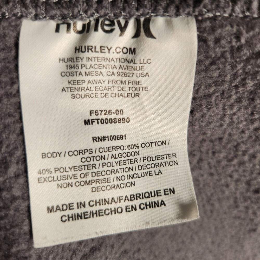 Hurley Hoodie Mens XXL MFT0008890 Gray Logo Fleece Pullover EUC - Picture 5 of 9